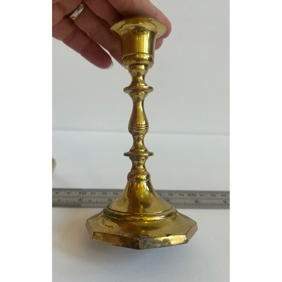 2 Vintage Brass Candlestick Holders 5 1/4'' Tall - Picture 4 of 7
